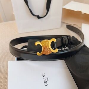 Celine Black Leather Belt with Elegant Gold Hardware SIZE：95CM